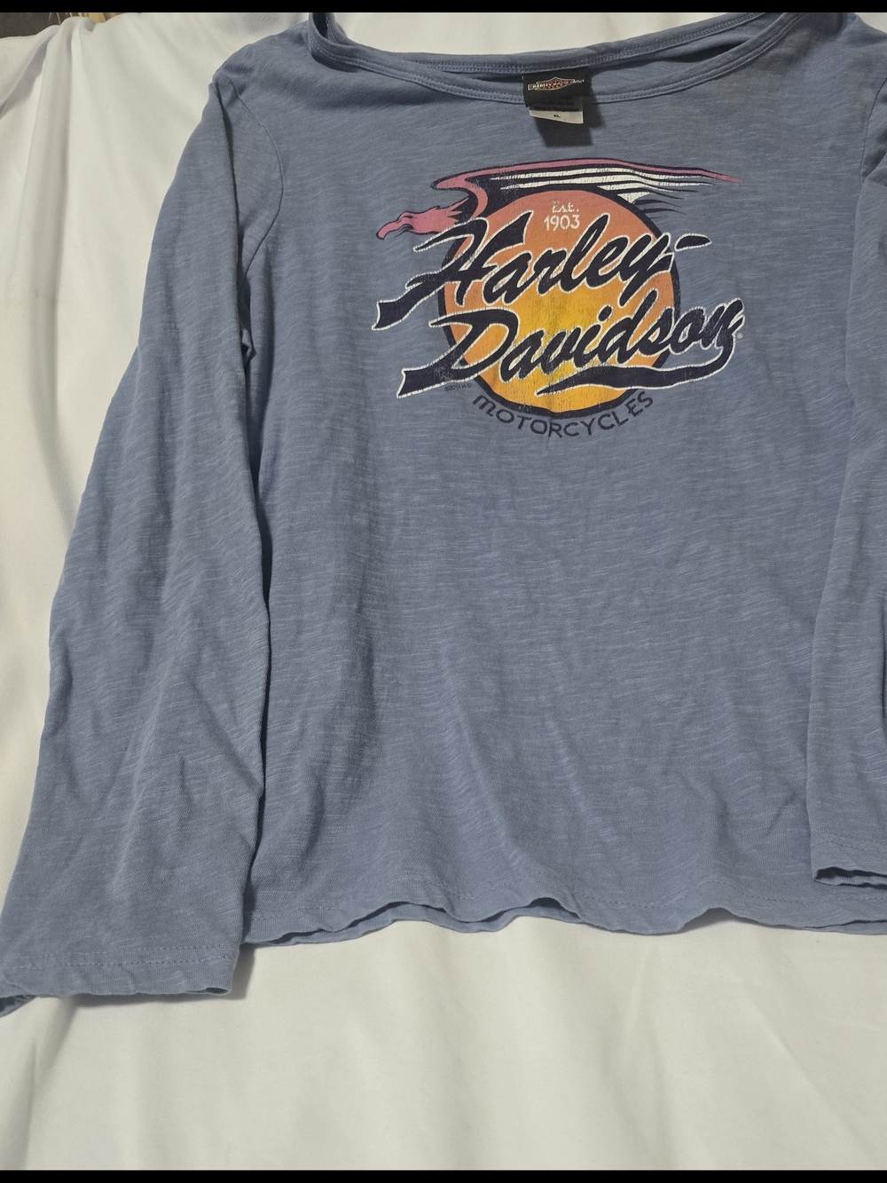 Harley-Davidson Womens Long Sleeve Graphic Tee - Light Blue Sz. XL